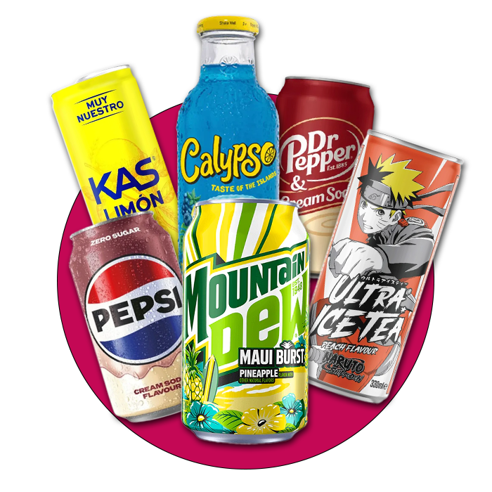 Verschiedene Getränke wie Softdrinks, Säfte, Eistee sowie Kaffee und Tee in unterschiedlichen Gläsern und Flaschen für jede Gelegenheit.