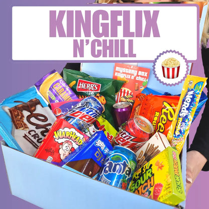 Überraschungsbox für Filmabende: Kingflix N' Chill mit internationalen Snacks und Drinks für entspannte Genussmomente
